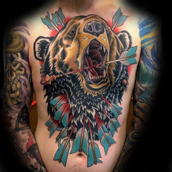 traditional bear tattoo chest ideas