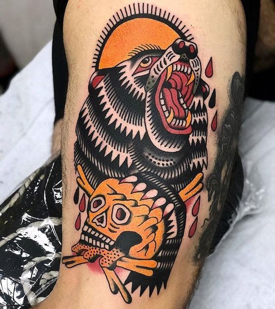 traditional bear tattoos arm
