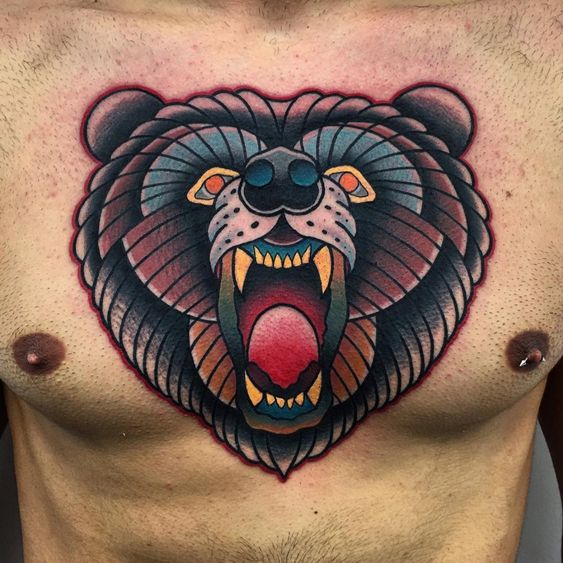 traditional bear tattoos chest