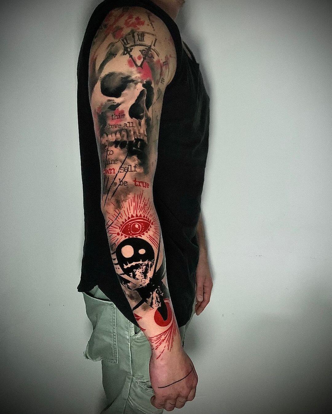 trash polka skull tattoo.