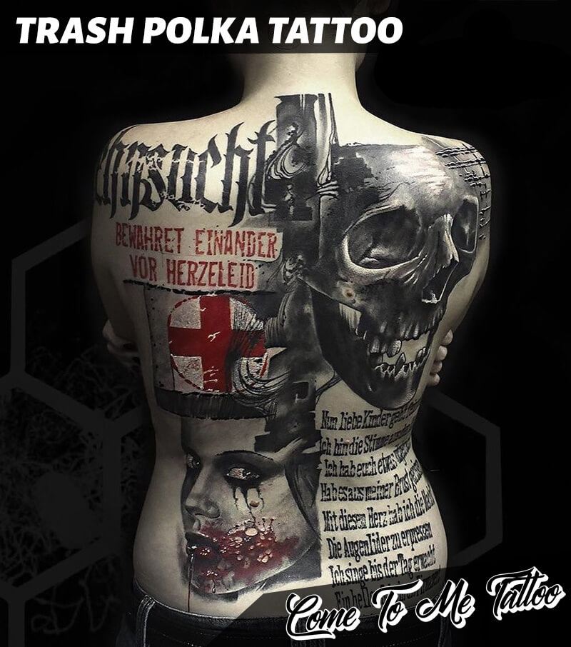 Lady justice Full sleeve Trash polka be creative  Tattoo   Trash polka  Trash polka tattoo designs Trash polka tattoo