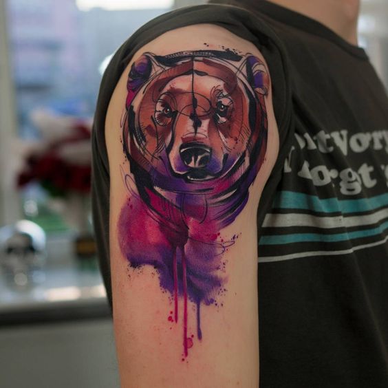 watercolor bear tattoos design