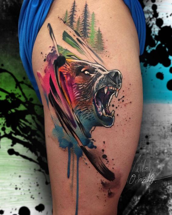 watercolor bear tattoos