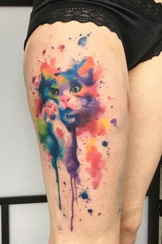 watercolor cat tattoo.