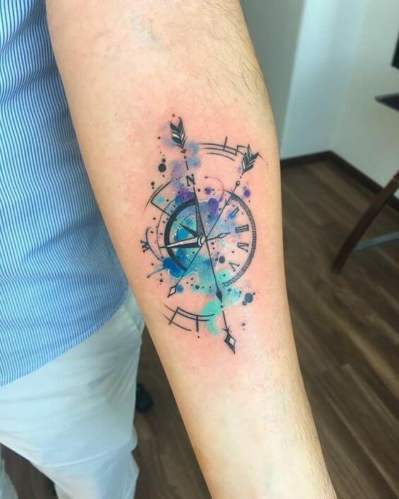 watercolor compass tattoo.