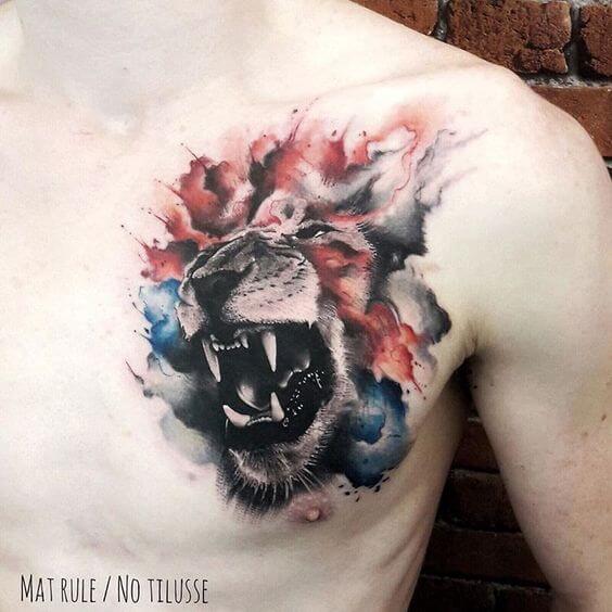 watercolor lion tattoo.