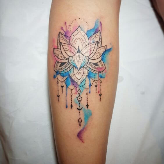 watercolor lotus tattoo.