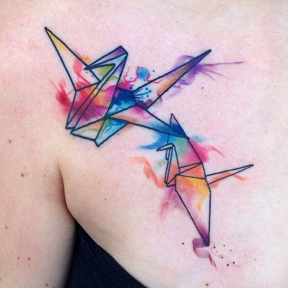 watercolor tattoo Origami.