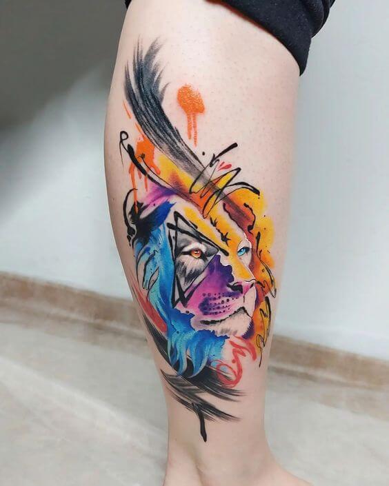 watercolor tattoo lion.
