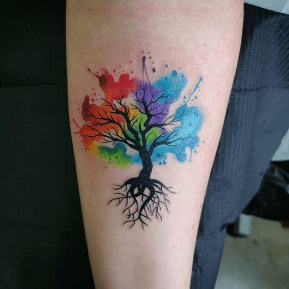 watercolor tree tattoo.